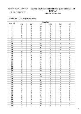 Kỳ thi trung học phổthông quốc gia năm 2015 đáp án môn thi Tiếng Nga